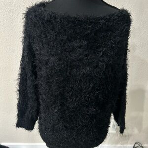 bebe Off-the-Shoulder Black Fuzzy Sweater